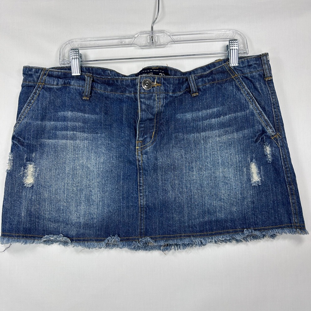 Vintage Banana Split Distressed Denim Mini Skirt – Y2K Frayed Raw Hem Skirt (14)